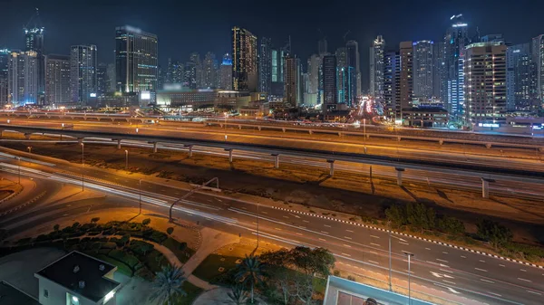 Panorama Mostrando Dubai Marina Bloco Mais Alto Arranha Céus Noite — Fotografia de Stock