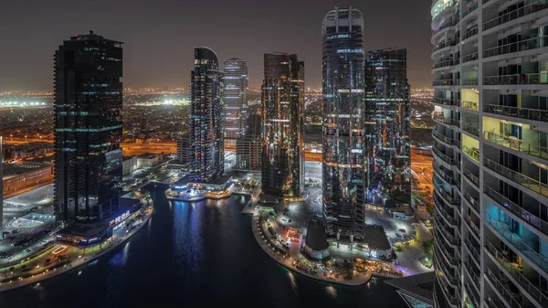Panorama Showing Tall Residential Buildings Jlt District Aerial Night Part — Stock Photo, Image