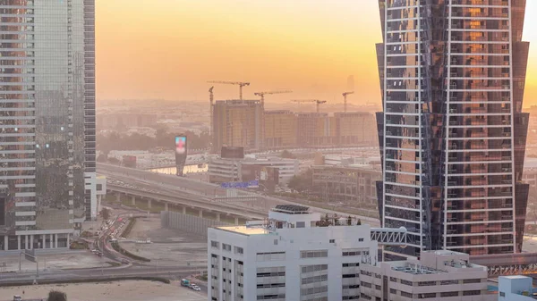 Строительная Площадка Вокруг Дубайского Водного Канала Многими Кранами Воздушного Времени — стоковое фото