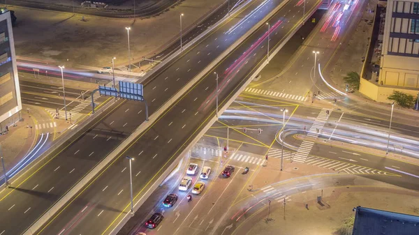 Top Aerial View Busy Road Intersection Traffic Junctions Dubai City — Stock Photo, Image