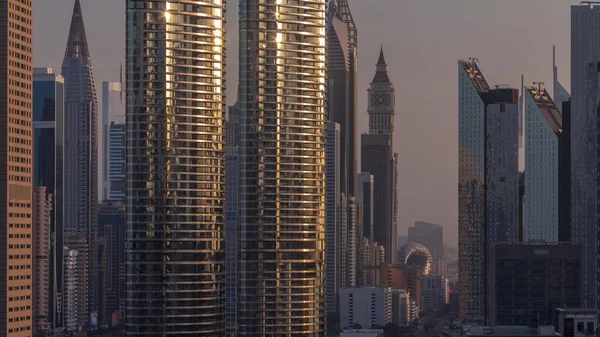 Dubai International Financial District Εναέρια Timelapse Ουρανοξύστες Ξενοδοχεία Και Μουσεία — Φωτογραφία Αρχείου
