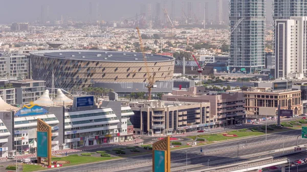 Повітряний Вид Район Дубай Сіті Місце Будівництва Timelapse Нова Сучасна — стокове фото