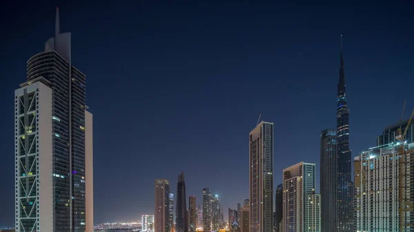 Vue Aérienne Lever Soleil Sur Dubai Downtown Skyline Avec Nombreuses — Photo