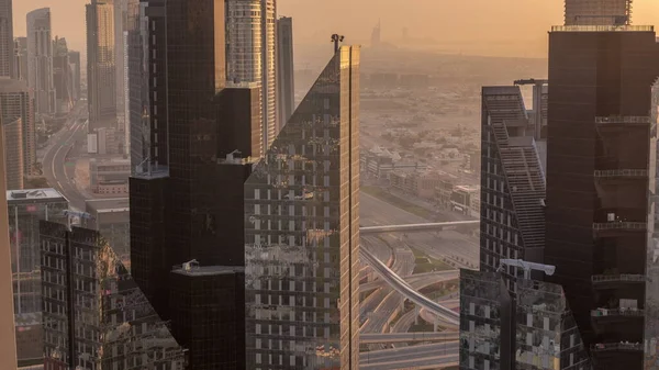 Edificios Gran Altura Sheikh Zayed Road Dubai Timelapse Aéreo Rascacielos —  Fotos de Stock