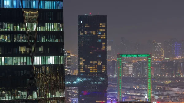 Bur Dubai Deira Districts Aerial Night Timelapse Viewed Financial District — Stock Photo, Image