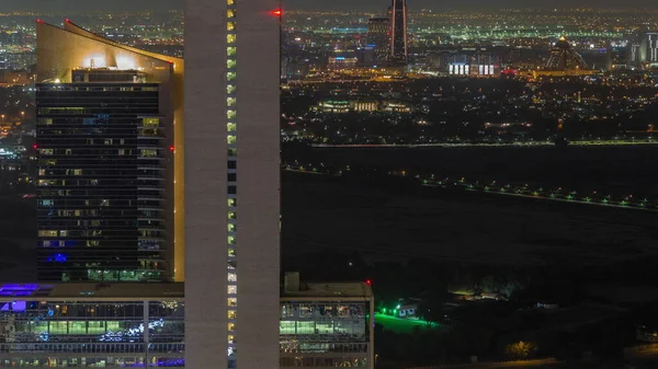 Bur Dubai Deira Kerületek Légi Éjszakai Időeltolódás Nézett Pénzügyi Negyed — Stock Fotó
