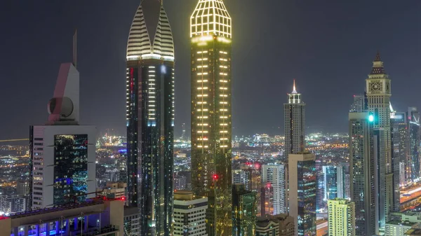 Skyline Widok Wieżowców Sheikh Zayed Road Dubaju Anteny Podczas Całej — Zdjęcie stockowe