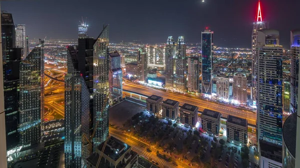 Високоповерхові Будівлі Шейх Заїд Роуд Дубаї Всю Ніч Оае Хмарочоси — стокове фото