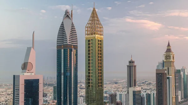 Skyline Zicht Hoogbouw Sheikh Zayed Road Dubai Luchtfoto Timelapse Verenigde — Stockfoto