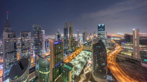 Skyline Panoramisch Uitzicht Hoogbouw Sheikh Zayed Road Dubai Lucht Nacht — Stockfoto