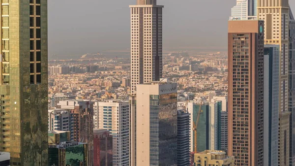 Skyline Utsikt Över Höghusen Sheikh Zayed Road Dubai Antenn Timelapse — Stockfoto