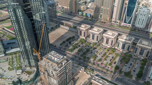 Byggarbetsplats Med Kranar Och Byggnader Sheikh Zayed Road Dubai Timelapse — Stockfoto