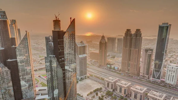 Edifícios Arranha Céus Sheikh Zayed Road Dubai Emirados Árabes Unidos — Fotografia de Stock