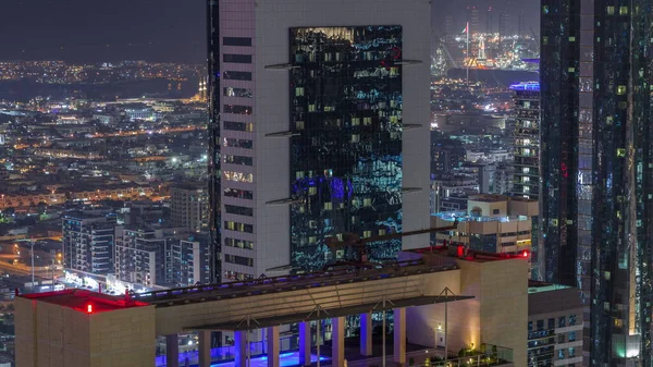 Takpool Toppen Skyskrapan Nära Sheikh Zayed Road Dubai Antenn Natt — Stockfoto