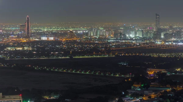 Bur Dubai Deira Distritos Noche Aérea Timelapse Visto Desde Distrito — Foto de Stock