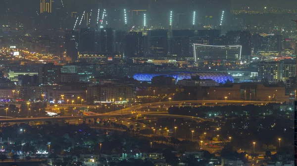 Bur Dubai Deira Districts Aerial Night Timelapse Viewed Financial District — Stock Photo, Image