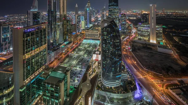 Dubai Deki Sheikh Zayed Yolu Ndaki Gökdelenlerin Gökyüzü Panoraması Yukarıdan — Stok fotoğraf