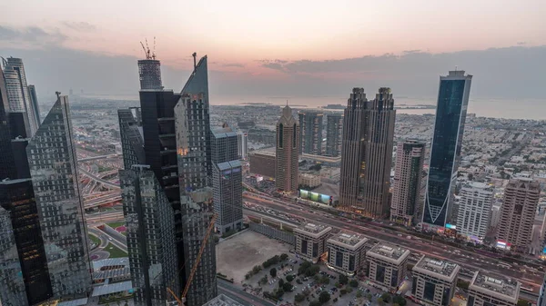 Edificios Gran Altura Sheikh Zayed Road Dubai Día Aéreo Noche — Foto de Stock