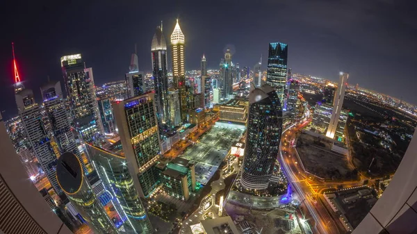 Skyline Panorama Wieżowców Wież Sheikh Zayed Road Dubaju Ciągu Całej — Zdjęcie stockowe