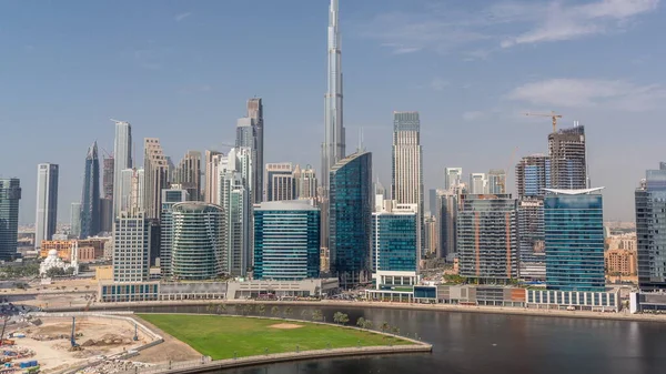 Вид Воздуха Dubai Business Bay Центр Города Различными Небоскребами Башнями — стоковое фото