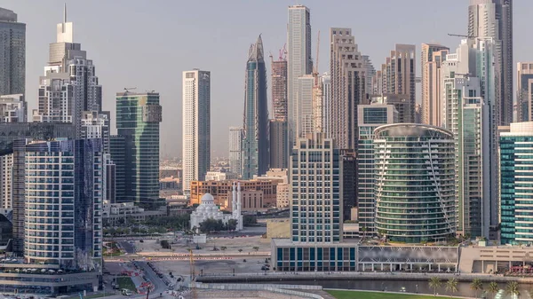 Cityscape Ουρανοξύστες Του Ντουμπάι Business Bay Και Νερό Κανάλι Εναέρια — Φωτογραφία Αρχείου