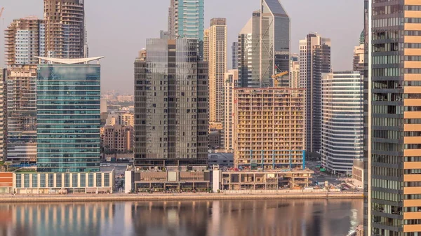 Aerial View Dubai Business Bay Downtown Various Skyscrapers Towers Waterfront — Stock Photo, Image