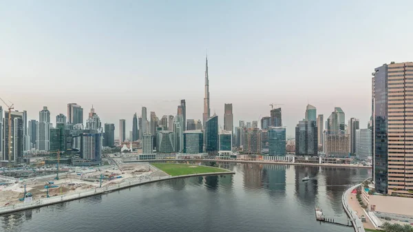 Aerial Panoramic View Dubai Business Bay Downtown Various Skyscrapers Towers — Stock Photo, Image