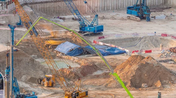 Pile Driving Foundation Pit Construction Apartment Complex Building Aerial Timelapse — Stock Photo, Image