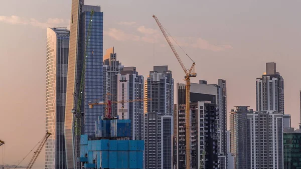 Paisaje Urbano Con Rascacielos Dubai Business Bay Timelapse Aéreo Del — Foto de Stock