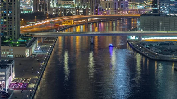 Walking Promenade Water Canal Business Bay District Dubai Aerial Night — Stock Photo, Image