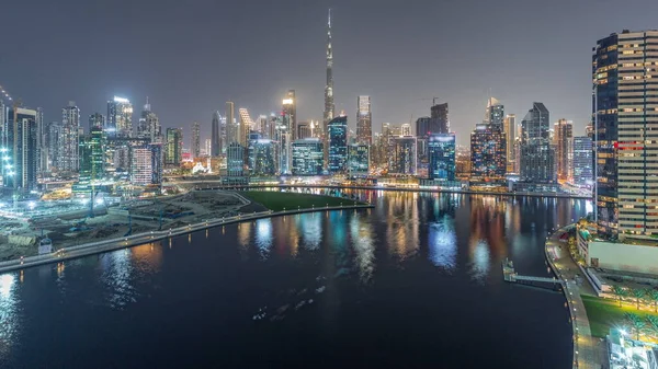 Luftaufnahme Der Dubai Business Bay Und Downtown Mit Den Verschiedenen — Stockfoto