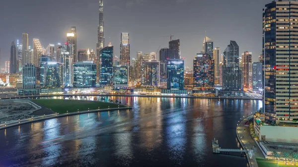 Вид Воздуха Дубайский Деловой Залив Центр Города Различными Небоскребами Башнями — стоковое фото