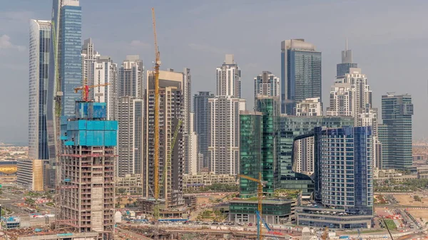 Cityscape Skyscrapers Dubai Business Bay Water Canal Aerial Timelapse Construction — Stock Photo, Image
