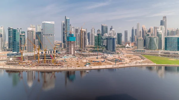 Panorama Del Paisaje Urbano Con Rascacielos Dubai Business Bay Timelapse —  Fotos de Stock