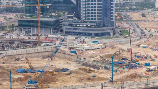Stichting Put Voor Bouw Van Appartementen Complex Gebouw Luchtfoto Timelapse — Stockfoto