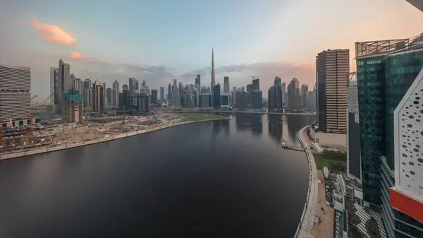 Luchtpanoramisch Uitzicht Dubai Business Bay Downtown Gedurende Hele Dag Van — Stockfoto