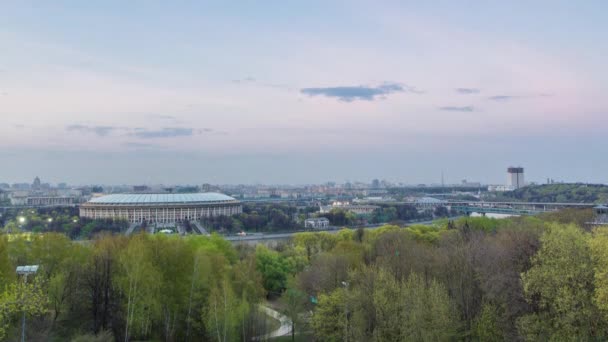 Panoramisch Uitzicht Moskou City Rusland Van Sparrow Hills Zonsondergang Dag — Stockvideo