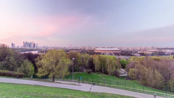 Panoramic View Moscow City Russia Sparrow Hills Day Night Transition — Video