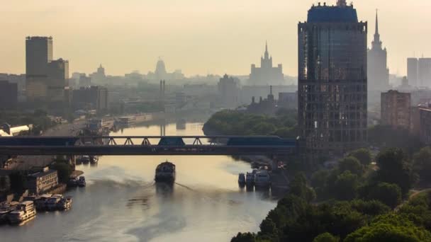 Moscow International Business Center Moscow City Moscow Aerial Timelapse Puente — Vídeos de Stock