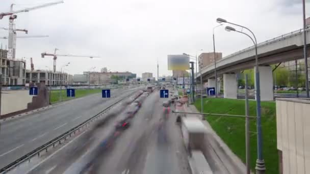 Widok Lotu Ptaka Ulicę Begovaya Wiaduktem Leningradskoye Highway Timelapse Hiperlapse — Wideo stockowe