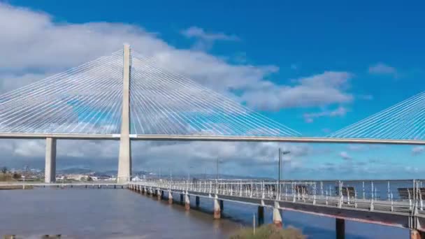Vasco Gama Bridge Timelapse Hyperlapse Pier Cable Stayed Longest Bridge — Αρχείο Βίντεο