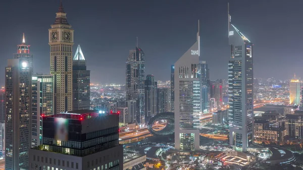 Skyscrapers Sheikh Zayed Road Difc Day Night Transition Dubai Uae — Foto Stock