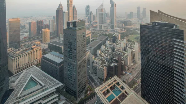 Panorama Futuristic Skyscrapers Financial District Business Center Dubai Sheikh Zayed — Stock Photo, Image