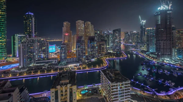 Panorama Zeigt Dubai Marina Wolkenkratzer Und Jbr Bezirk Mit Luxusgebäuden — Stockfoto