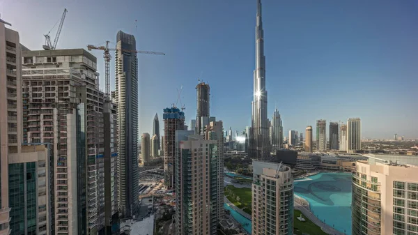Panorama Dubai Şehir Merkezinin Gökdelenleriyle Gökdelenleri Gösteriyor Yukarıdan Gelen Trafiğin — Stok fotoğraf