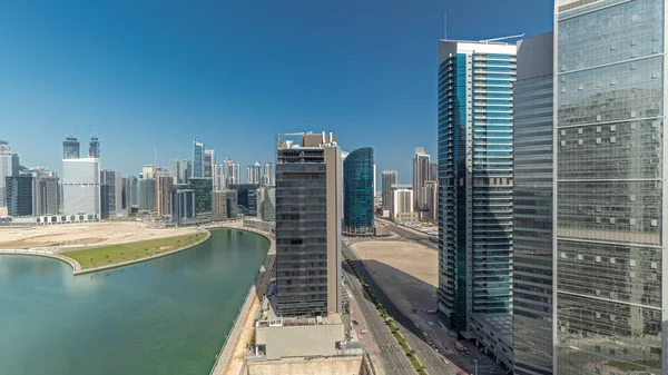 Панорама Показує Міські Пейзажні Хмарочоси Дубайської Ділової Бухти Водяним Каналом — стокове фото