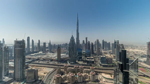 Panorama Mit Luftaufnahme Der Höchsten Türme Dubai Downtown Skyline Und — Stockfoto