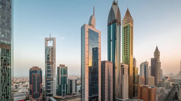 Vista Aérea Manhã Dubai International Financial District Com Muitos Arranha — Fotografia de Stock