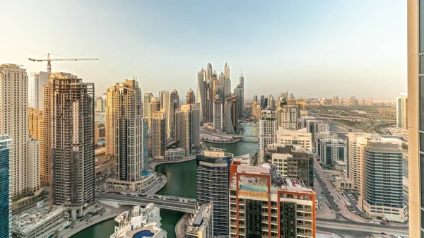 Panorama Showing Various Skyscrapers Tallest Recidential Block Dubai Marina Aerial — Stock Photo, Image