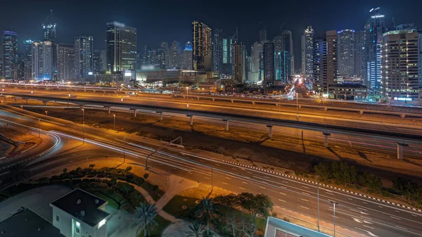 Panorama Mostrando Dubai Marina Bloque Más Alto Rascacielos Noche Vista —  Fotos de Stock